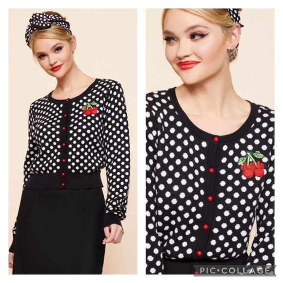 Her Universe Sweaters - Disney Her Universe Polka Dot Minnie Mouse Cherry Cardigan Sweater NEW Size XL